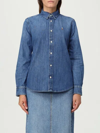 Polo Ralph Lauren Long Sleeve Button Front Shirt In Blue
