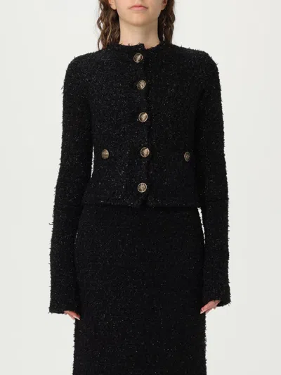 Balenciaga Black Cotton Blend Tweed Cropped Cardigan In Black