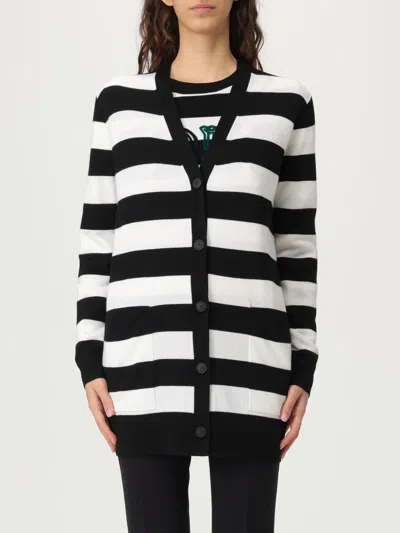 Max Mara Bold Black And White Striped V-neck Sweater With Button-down Front