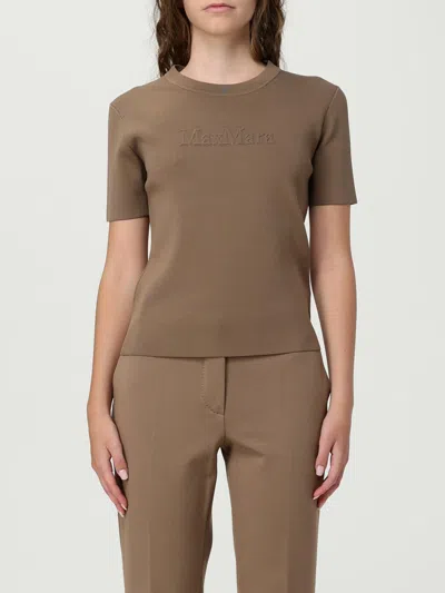 Max Mara Hazelnut-coloured T-shirt In Viscose Crêpe In Brown