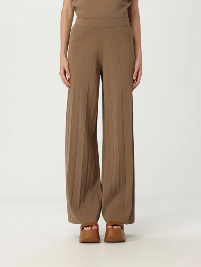 Max Mara Women 'nigeria' Brown Pants With Elastic Waist And Wide Leg In Wool Woman In Brown