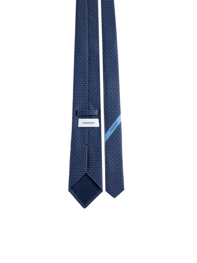 Ferragamo Logo Print Geometric Pattern Slim Tie In Blue