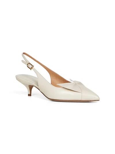 Ferragamo Women Ivory Nappa Leather Bow Slingback Pumps In White