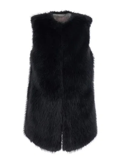 Herno Black Sleeveless Vest With Concealed Closure On The Front In Ecofur Woman In Black