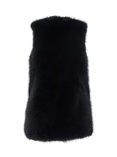 Herno Black Sleeveless Vest With Concealed Closure On The Front In Ecofur Woman In Black