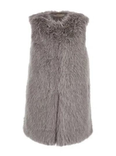 Herno Grey Sleeveless Vest With Concealed Closure On The Front In Ecofur Woman In Gray