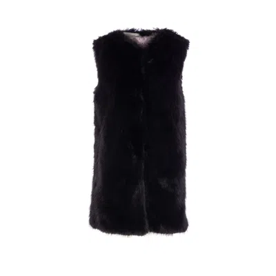 Herno Black Sleeveless Vest With Concealed Closure On The Front In Ecofur Woman In Black