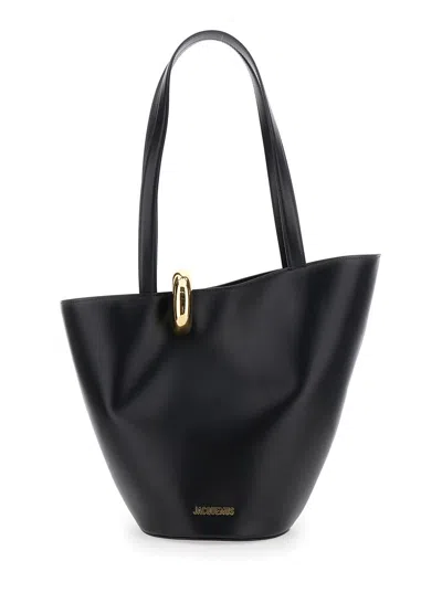 Jacquemus Le Petit Bambola Leather Top Handle Bag In Black