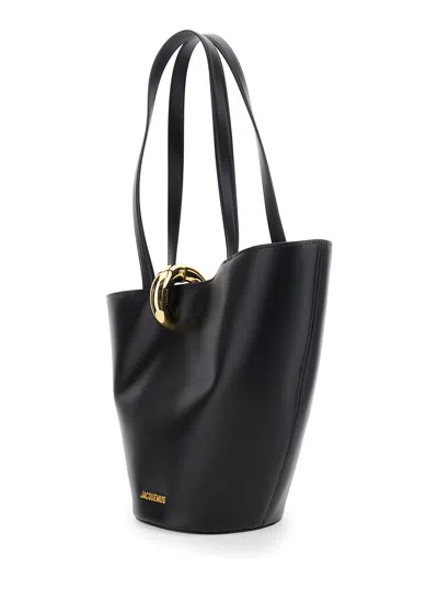 Jacquemus Le Petit Bambola Leather Top Handle Bag In Black