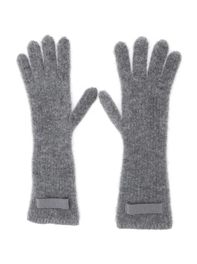 Jacquemus 'les Gants Gros Grain' Grey Gloves With Logo Patch On The Front