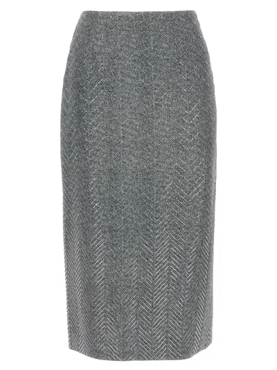 Ermanno Scervino Embellished High Waist Chevron Skirt In Gray