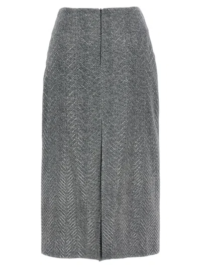 Ermanno Scervino Embellished High Waist Chevron Skirt In Gray