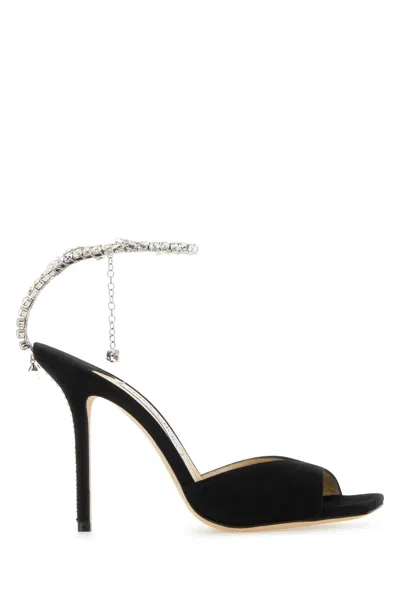 Jimmy Choo Suede Sandals With Rhinestones Detail In Black