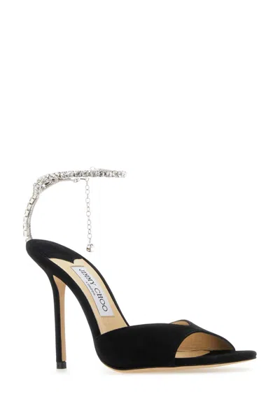 Jimmy Choo Suede Sandals With Rhinestones Detail In Black