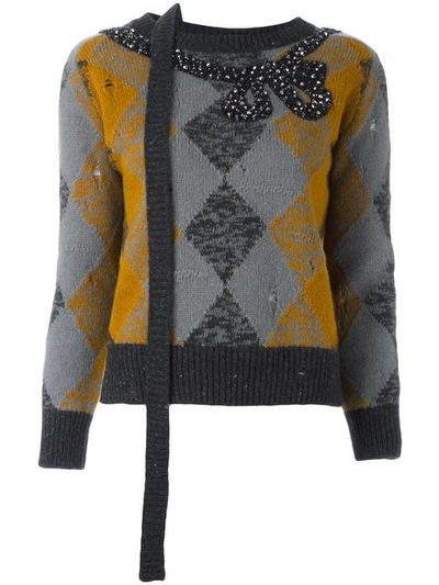 Marc Jacobs Embellished Argyle Knit Jumper - Grey