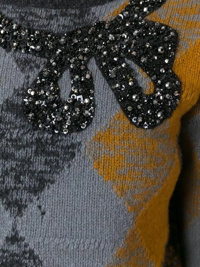 Shop Marc Jacobs Embellished Argyle Knit Jumper - Grey