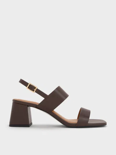 Charles & Keith - Double-strap Block-heel Slingback Sandals In Brown