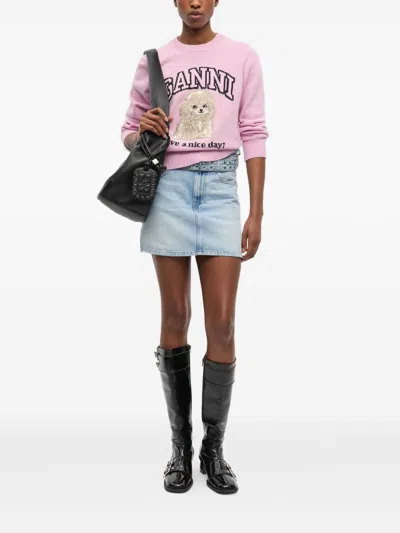 Ganni Poodle Pink Crewneck Jumper