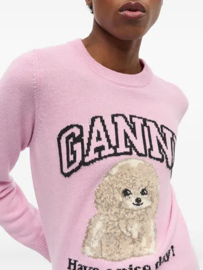 Ganni Poodle Pink Crewneck Jumper