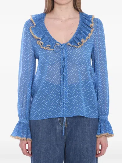 Valentino Garavani Light Georgette Shirt With Plusdepois Print In Blue