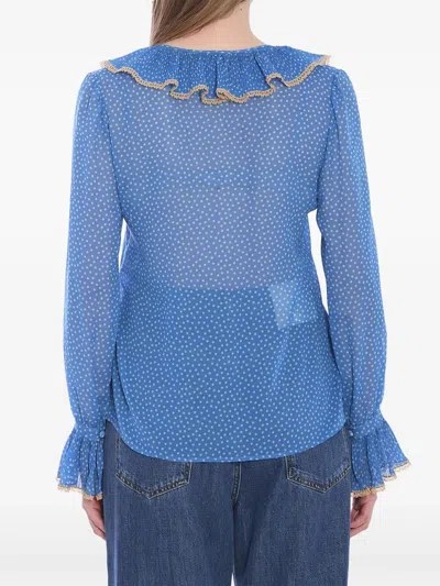 Valentino Garavani Light Georgette Shirt With Plusdepois Print In Blue