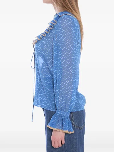 Valentino Garavani Light Georgette Shirt With Plusdepois Print In Blue