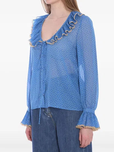 Valentino Garavani Light Georgette Shirt With Plusdepois Print In Blue