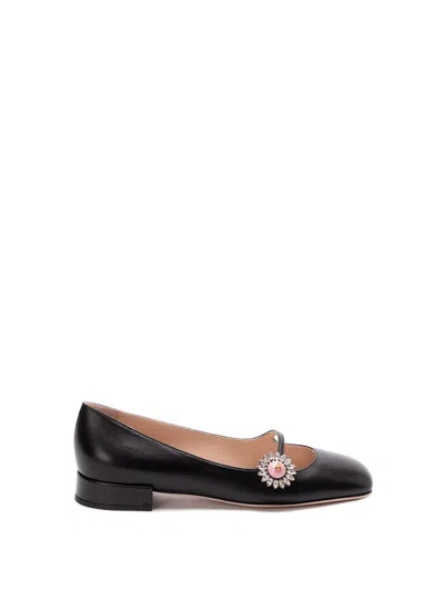 Valentino Embellished Leather Mary Jane Flats