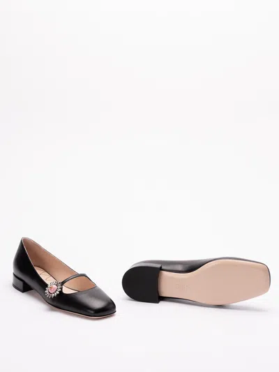 Valentino Embellished Leather Mary Jane Flats