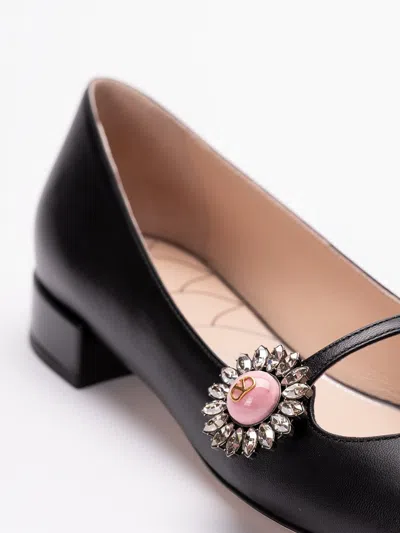 Valentino Embellished Leather Mary Jane Flats