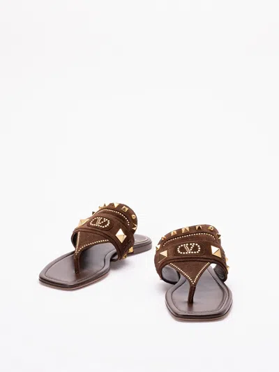 Valentino Garavani Plaster Caster Flip Flops With Gold Accents And Open Toe