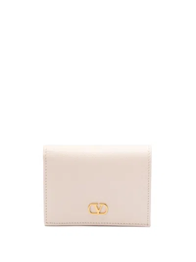 Valentino Womens Light Ivory Vlogo Signature Grainy Leather Compact Wallet