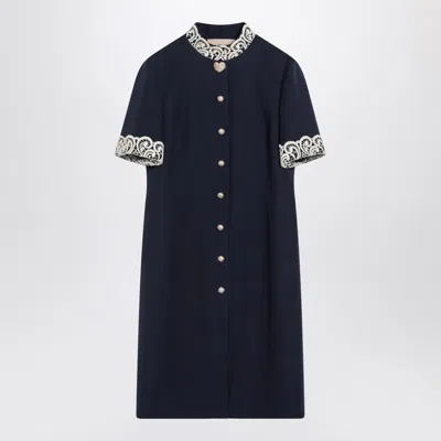 Valentino Structured Midi Dress With High Collar In Blue