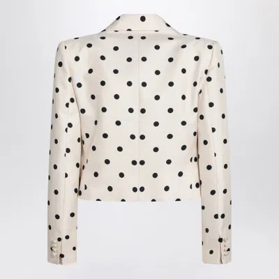 Valentino Bow-embellished Polka-dot Silk-shantung Jacket In Neutral