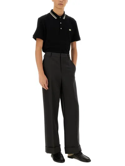 Valentino Garavani Black Polo Shirt With Classic Bicolor Collar And Logo Patch On The Front In Cotto In Black