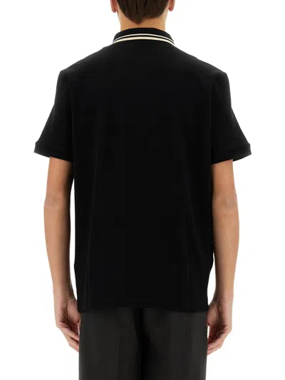Valentino Garavani Black Polo Shirt With Classic Bicolor Collar And Logo Patch On The Front In Cotto In Black