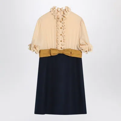 Valentino Womens Provence Blue Betulla Frilled Contrast-texture Silk Mini Dress