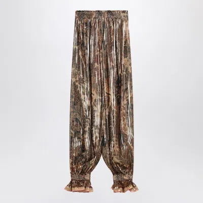 Valentino Garavani Pleated Silk-blend Trousers In Gold