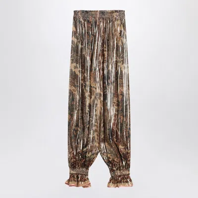 Valentino Garavani Pleated Silk-blend Trousers In Gold