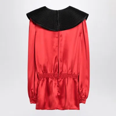 Valentino Red Silk Blouse With Black Collar Women