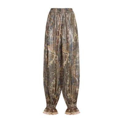 Valentino Beige Metallic Voyage Pleated Wide-leg Pants In Multi