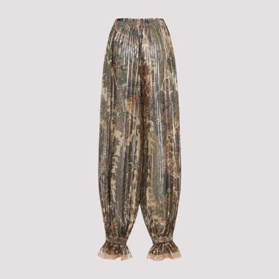 Valentino Beige Metallic Voyage Pleated Wide-leg Pants In Multi