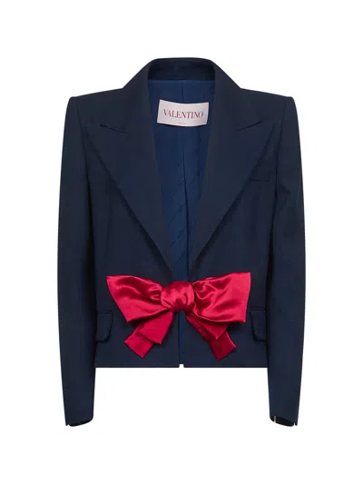 Valentino Tailored Bow-detail Jacket Crafted From Lightweight Viscose In Blue