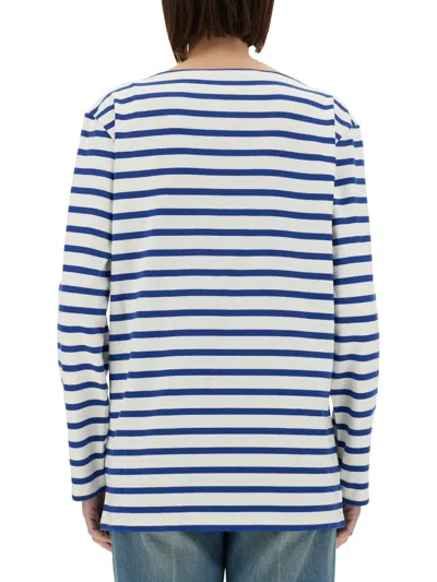 Valentino Long Sleeve Cotton T-shirt With Striped Pattern In Blue