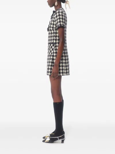 Valentino Embroidered Damier Light Tweed Short Dress In Black
