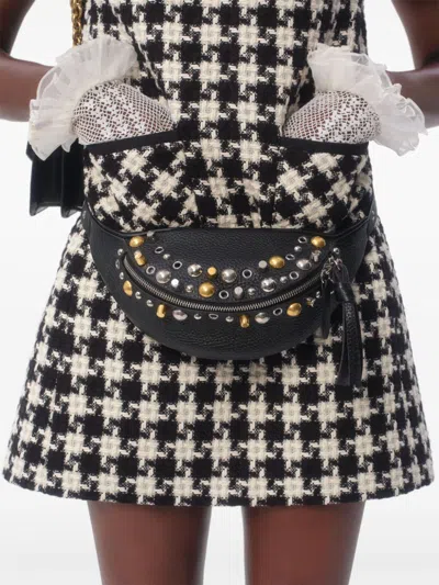 Valentino Embroidered Damier Light Tweed Short Dress In Black