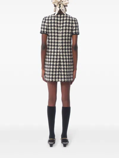 Valentino Embroidered Damier Light Tweed Short Dress In Black