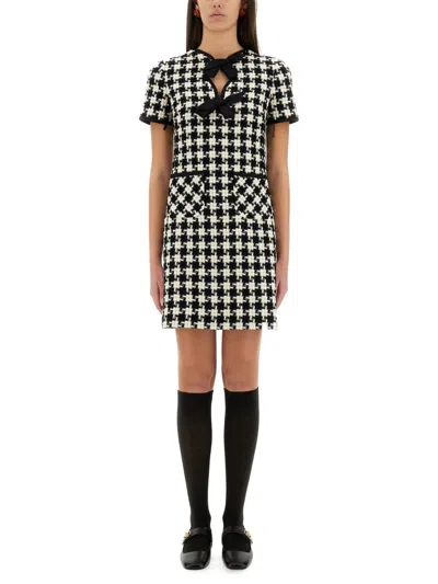 Valentino Women Embroidered Damier Light Tweed Short Dress