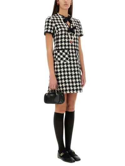 Valentino Women Embroidered Damier Light Tweed Short Dress