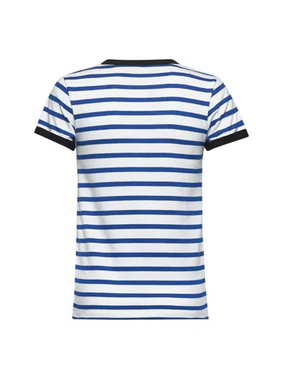 Valentino Womens Striped Embroidered Cotton-jersey T-shirt Avorio Blu In Blue